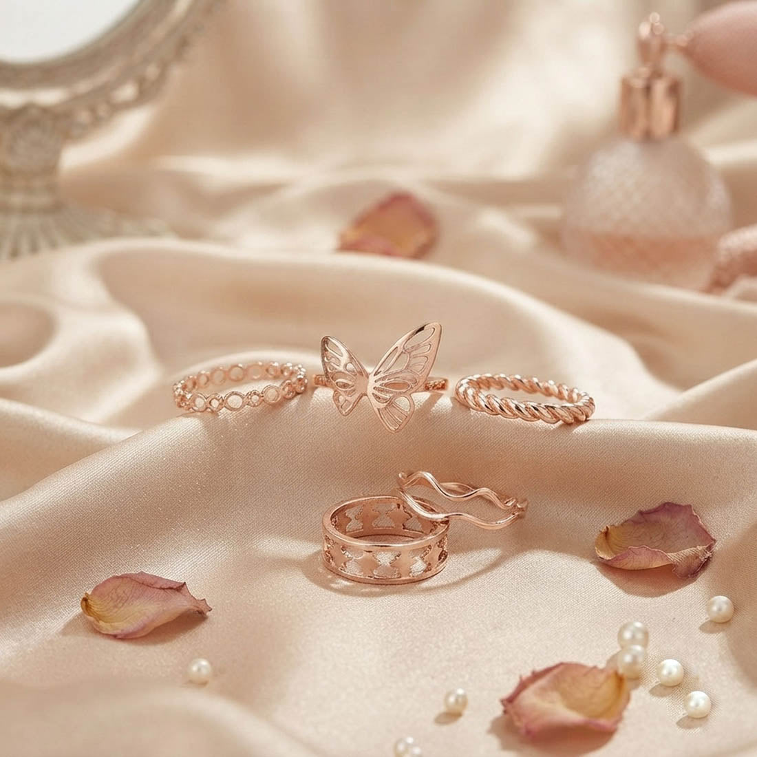 Gold Color Assorted Design Fashion Rings Combo Of 5 Pieces with Premium Trendy Jewelry Collection
