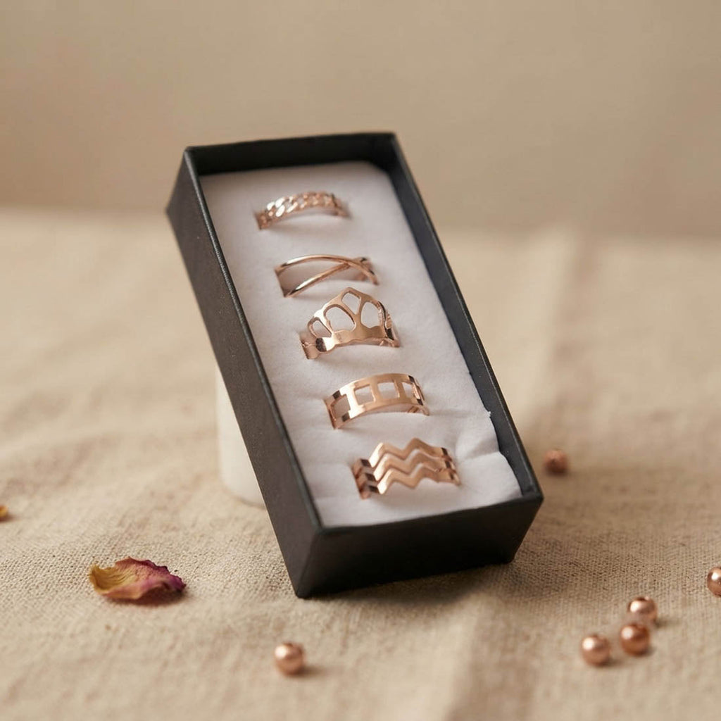 Gold Color Assorted Design Fashion Rings Combo Of 5 Pieces Perfect for Casual and Party Wear