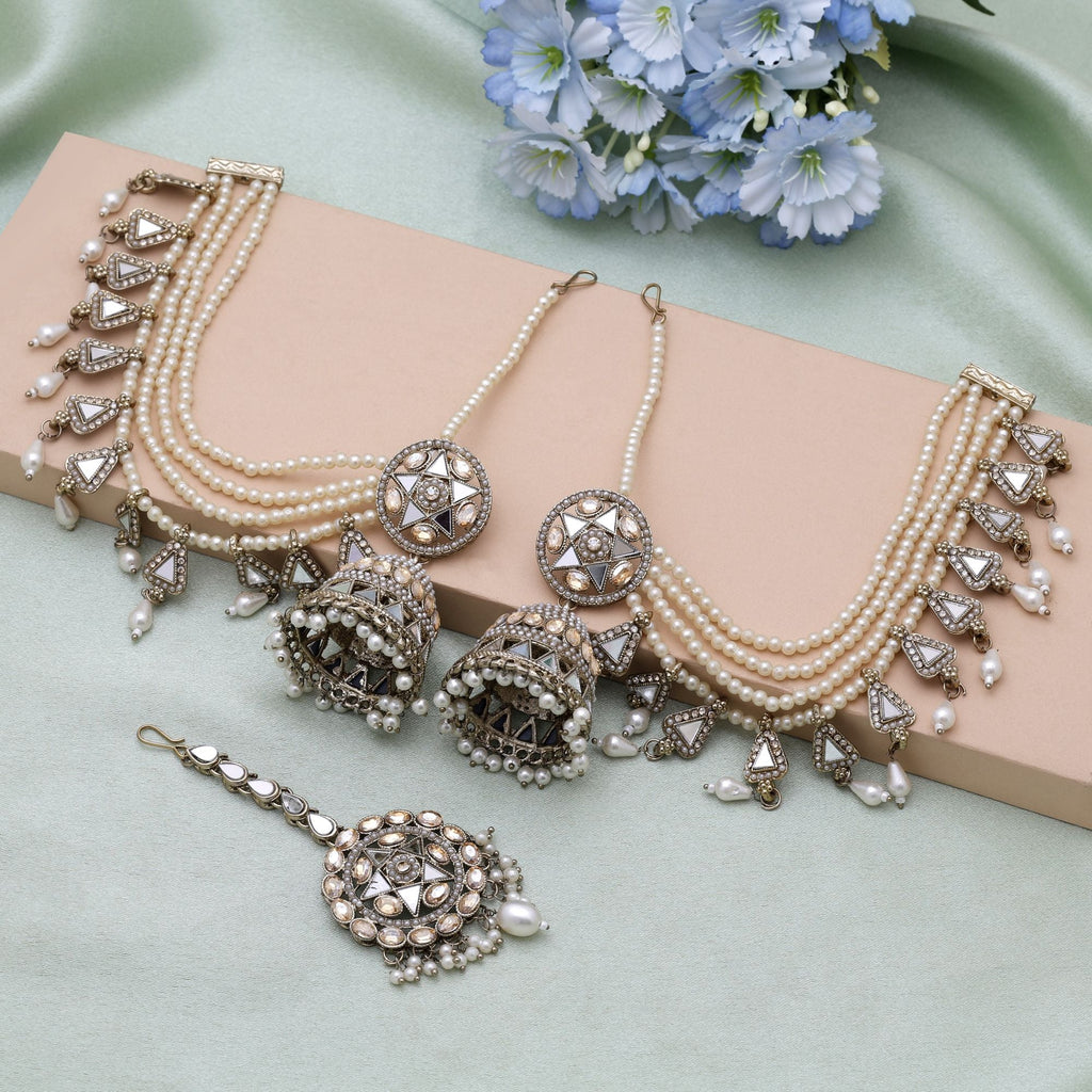 Gold Color Kundan Earrings Tikka Set – Festive Wear