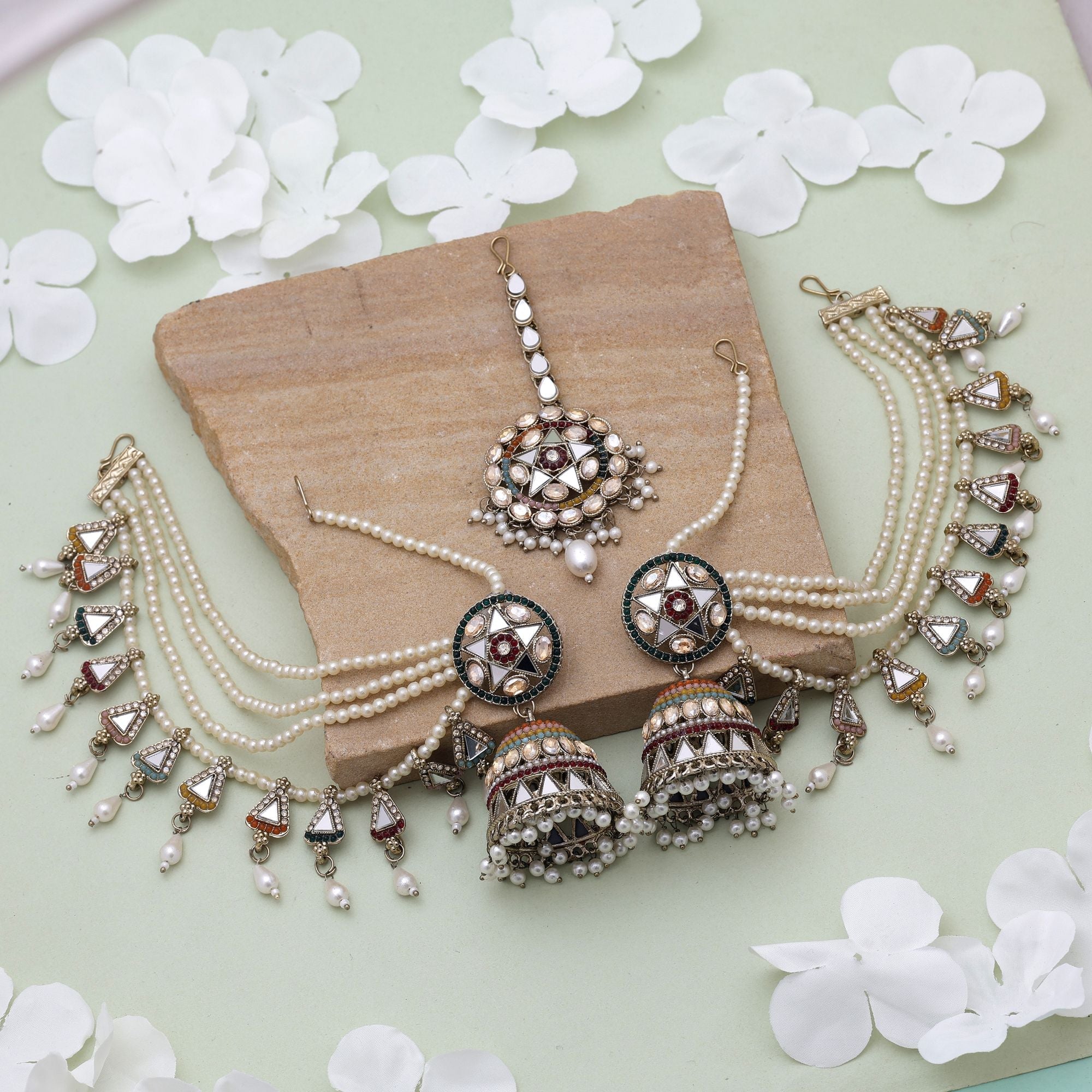 Multi Color Kundan Earrings Tikka Set – Bridal Style