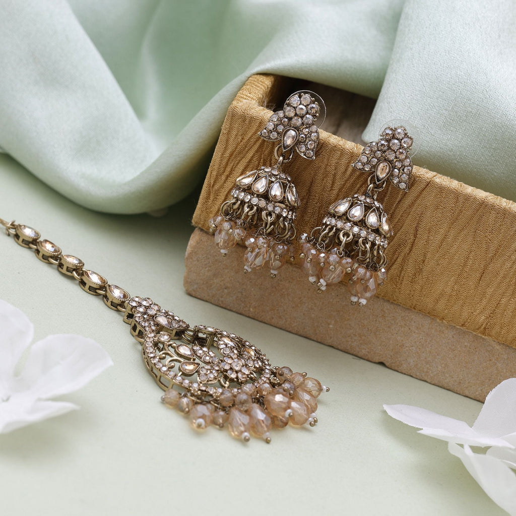 Gold Color Kundan Earrings Tikka Set – Wedding Style