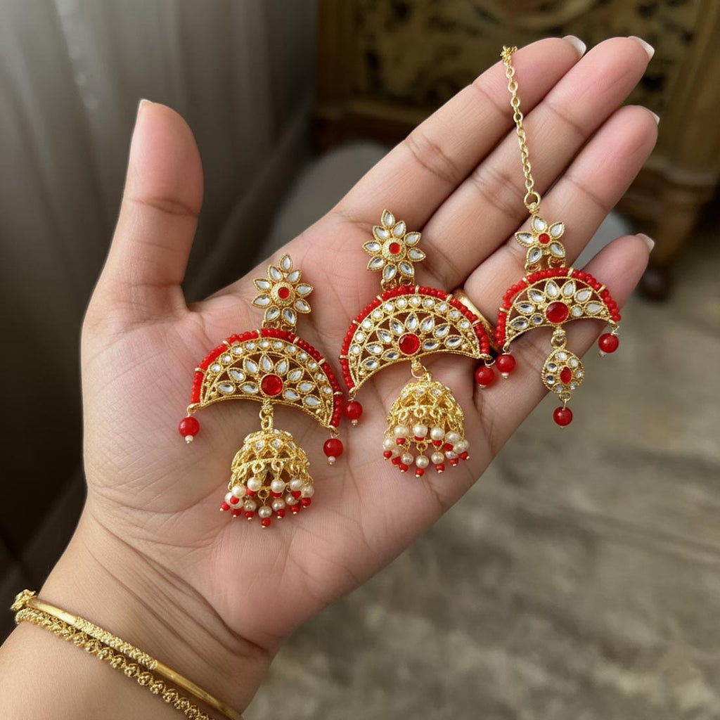 Magenta Color Kundan Earrings Tikka Set – Royal Style