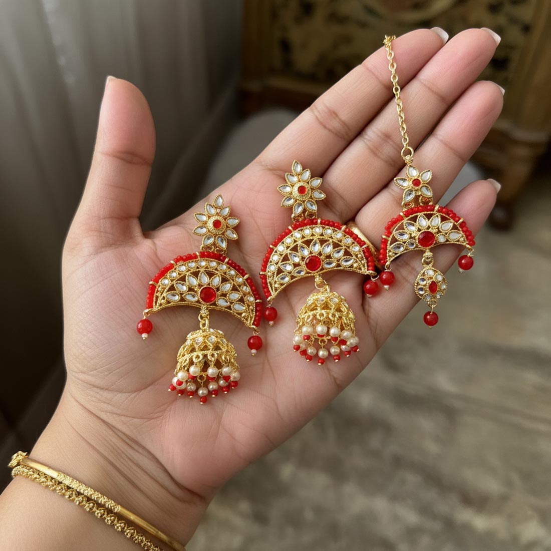 Magenta Color Kundan Earrings Tikka Set – Royal Style