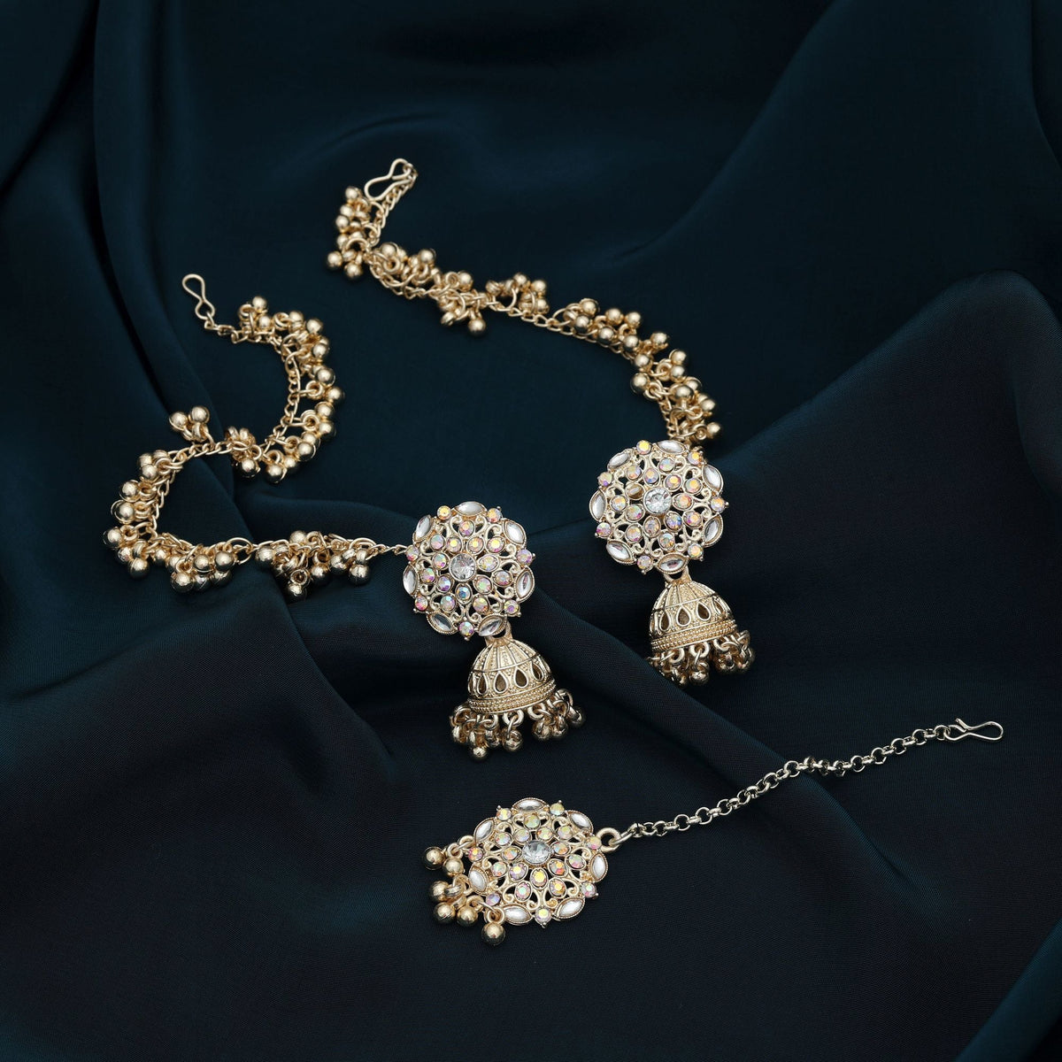 White Color Kundan Earrings Tikka Set