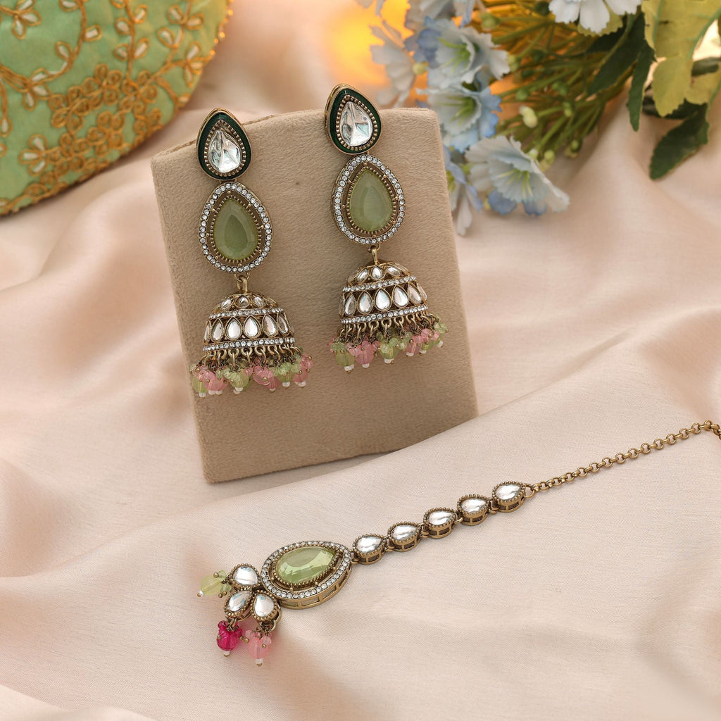 Multi Color Kundan Earrings Tikka Set Festive Fashion