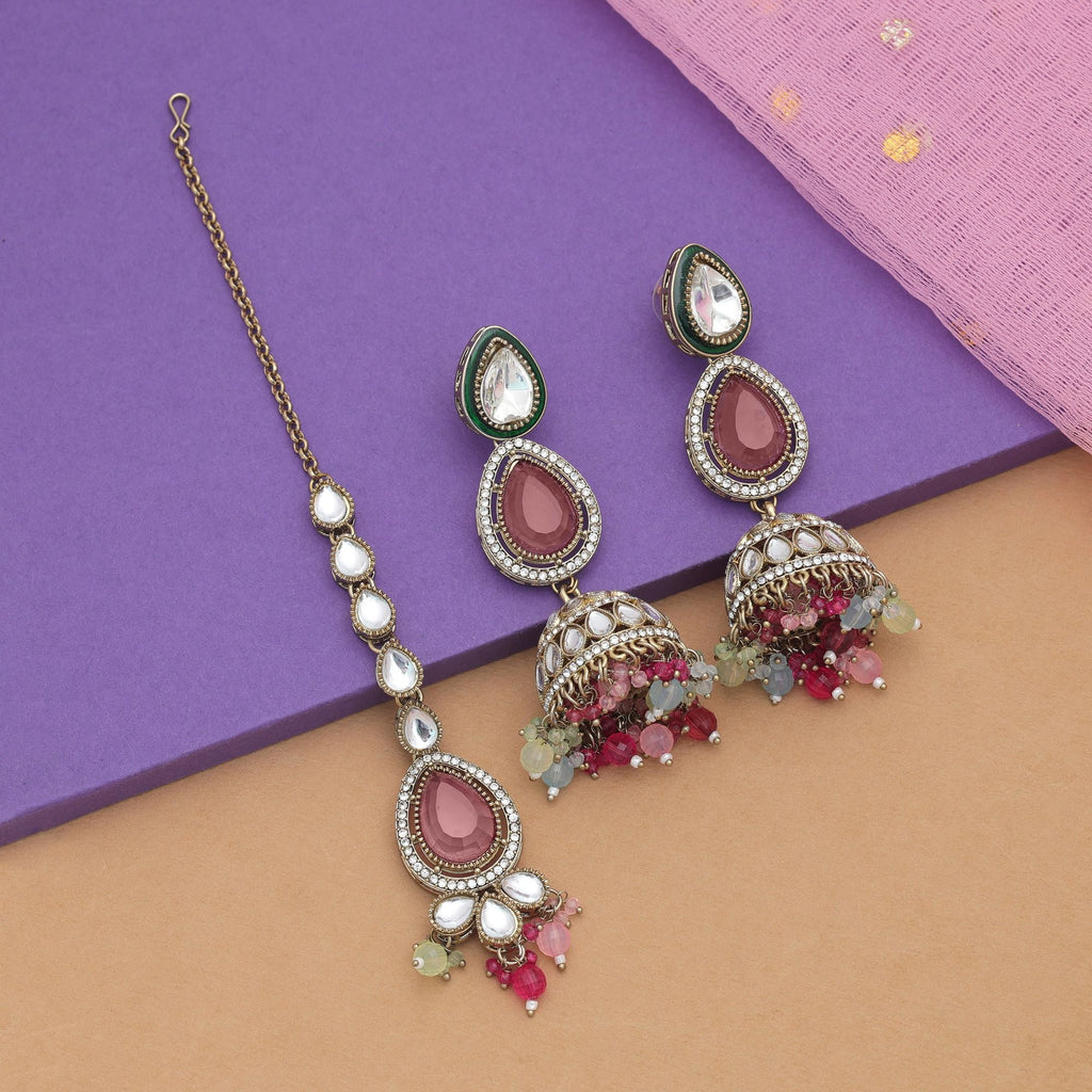 Multi Color Kundan Earrings Tikka Set Wedding Styling