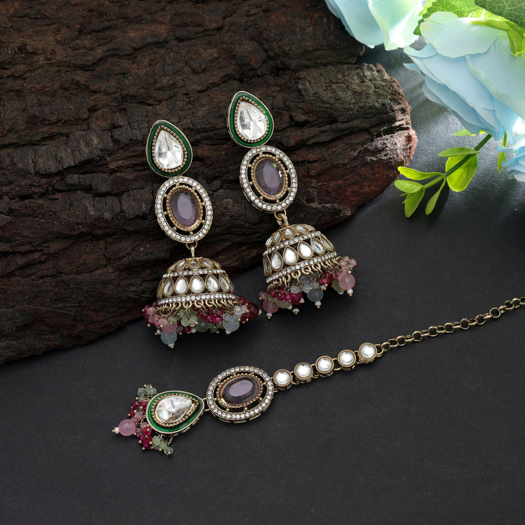 Multi Color Kundan Earrings Tikka Set Bridal Appeal