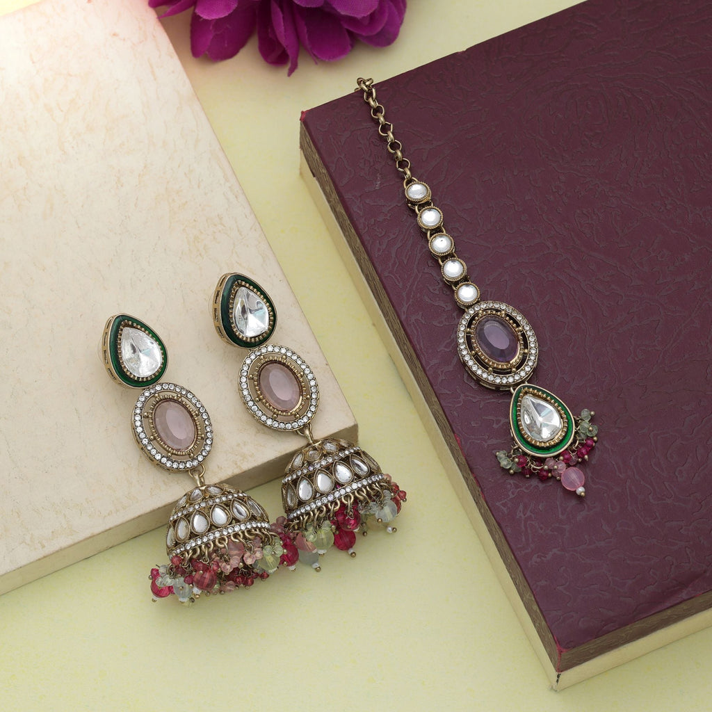 Multi Color Kundan Earrings Tikka Set Bridal Appeal