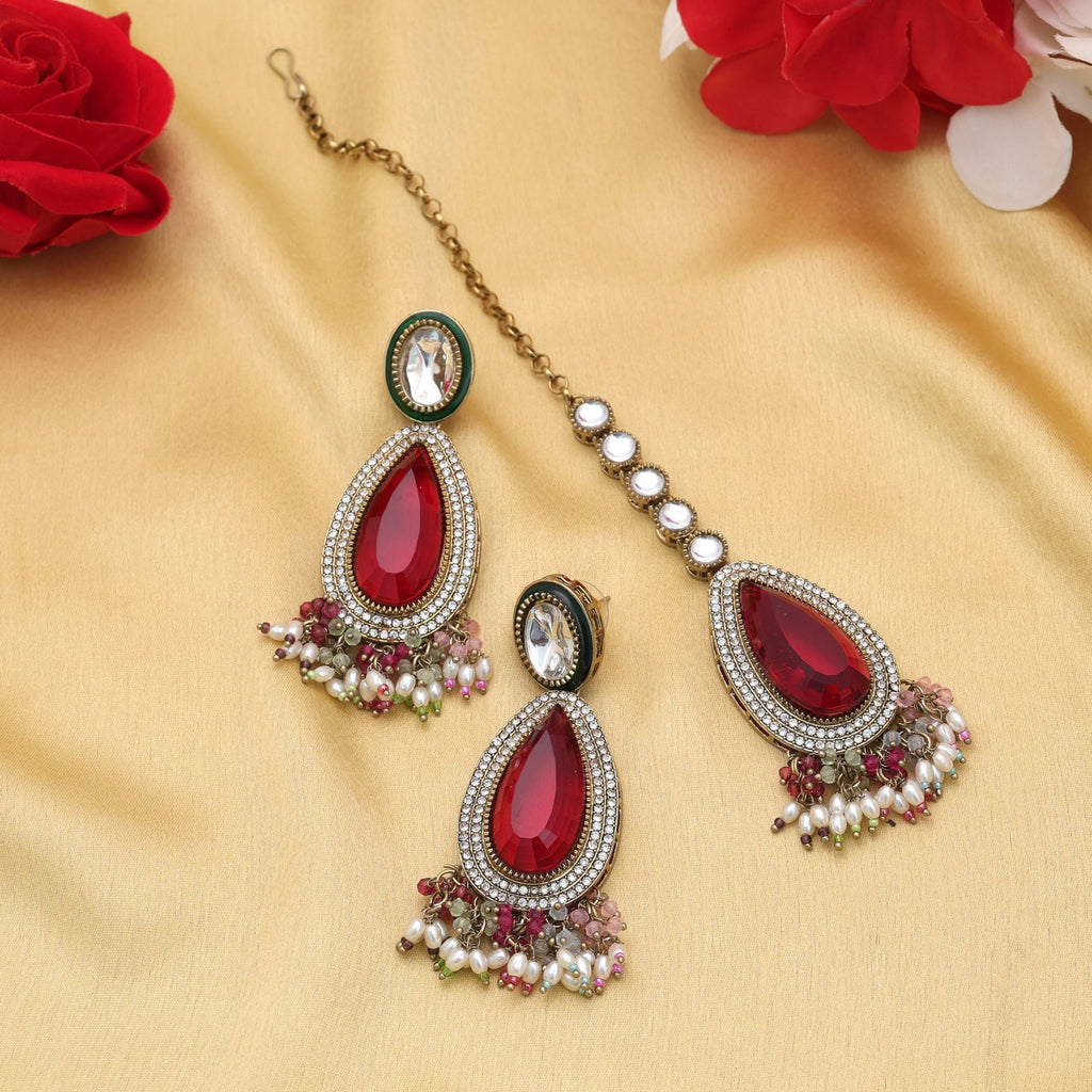 Multi Color Kundan Earrings Tikka Set Wedding Looks