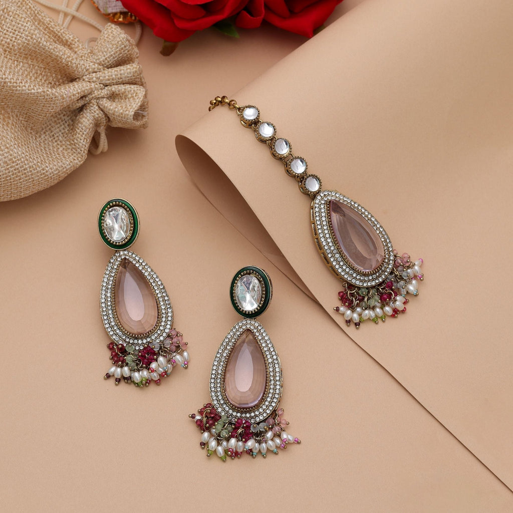 Multi Color Kundan Earrings Tikka Set Festive Jewelry