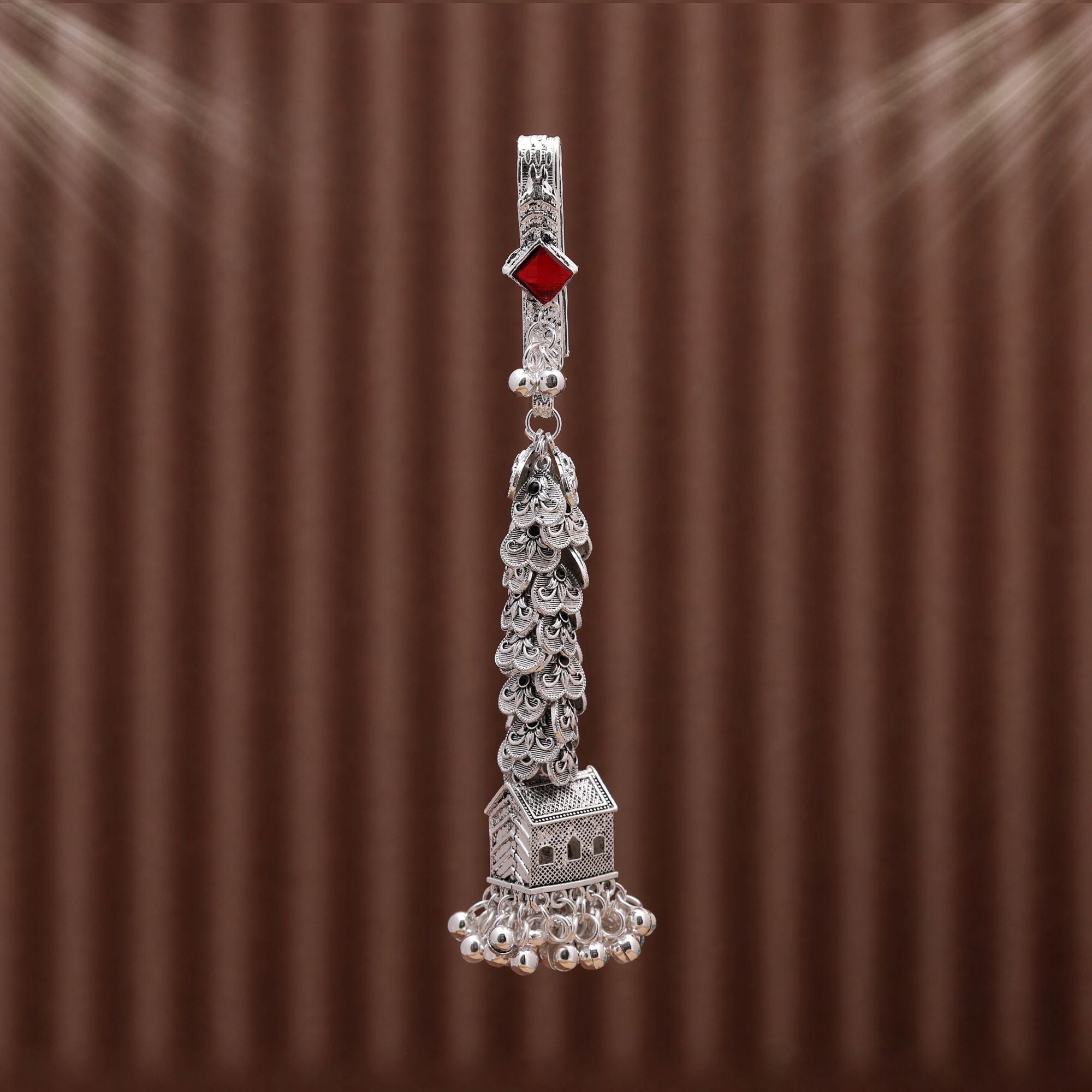 Maroon Color Oxidised Kamar Juda Offering Royal Elegance For Ethnic Hair Adornment