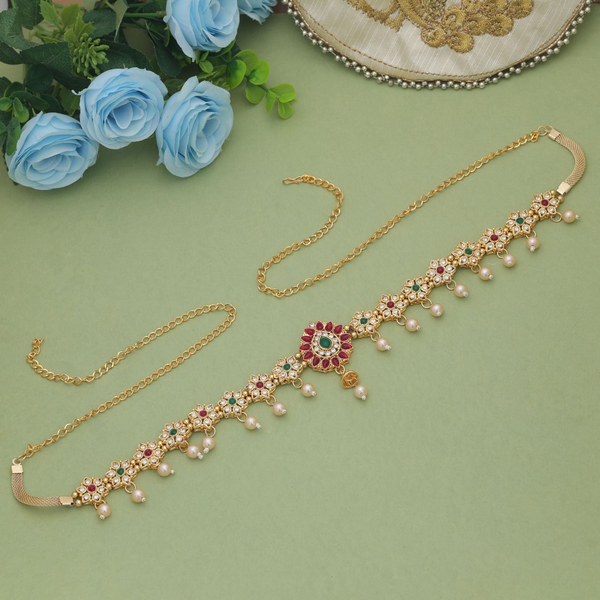 Rani & Green Color Temple Kamarband Traditional Bridal Jewelry