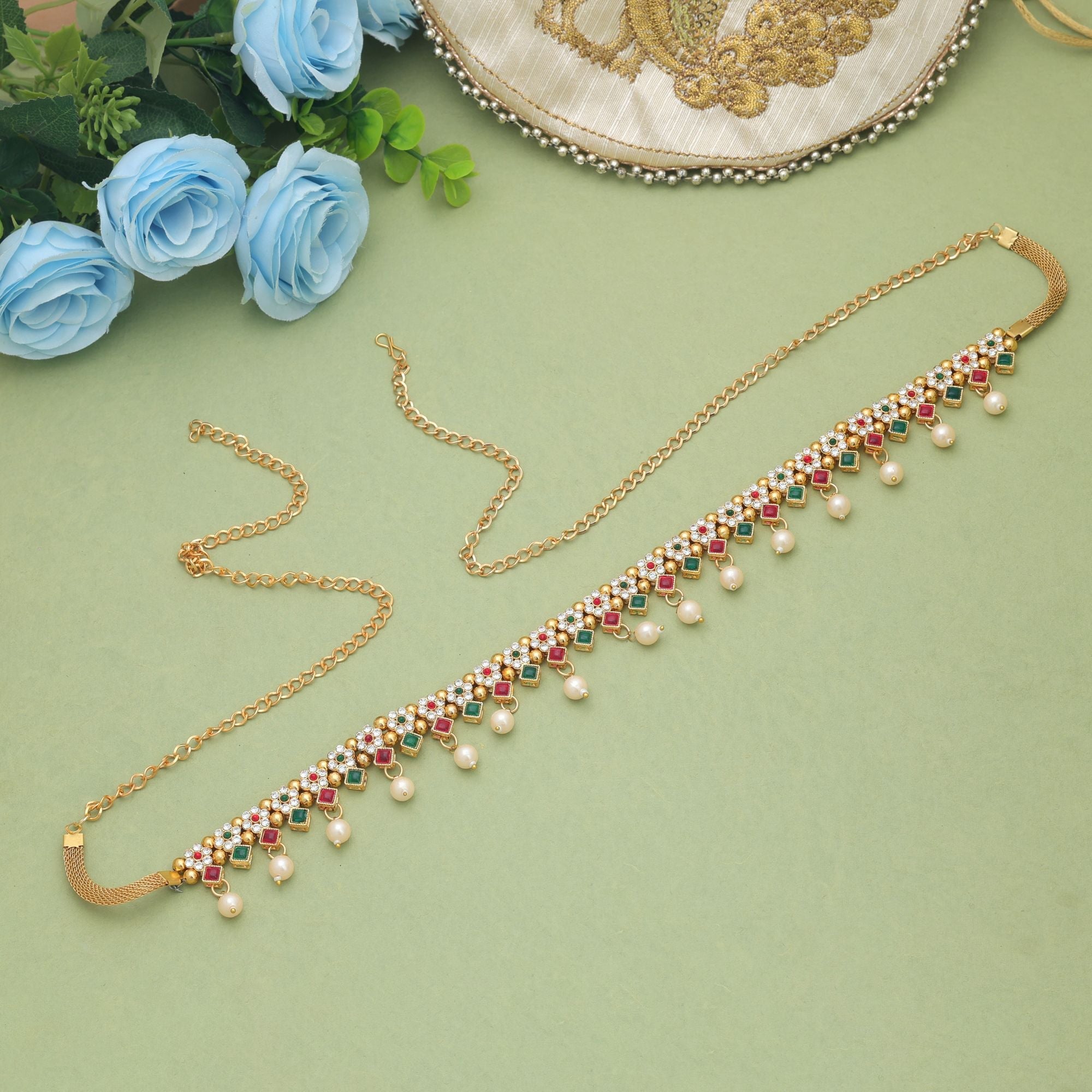 Rani & Green Color Temple Kamarband Traditional Occasion Wear