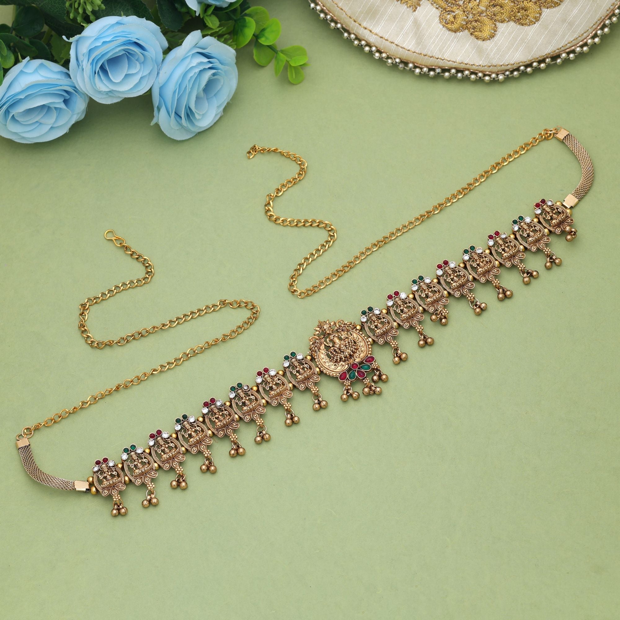 Rani & Green Color Temple Kamarband Elegant Bridal Finish