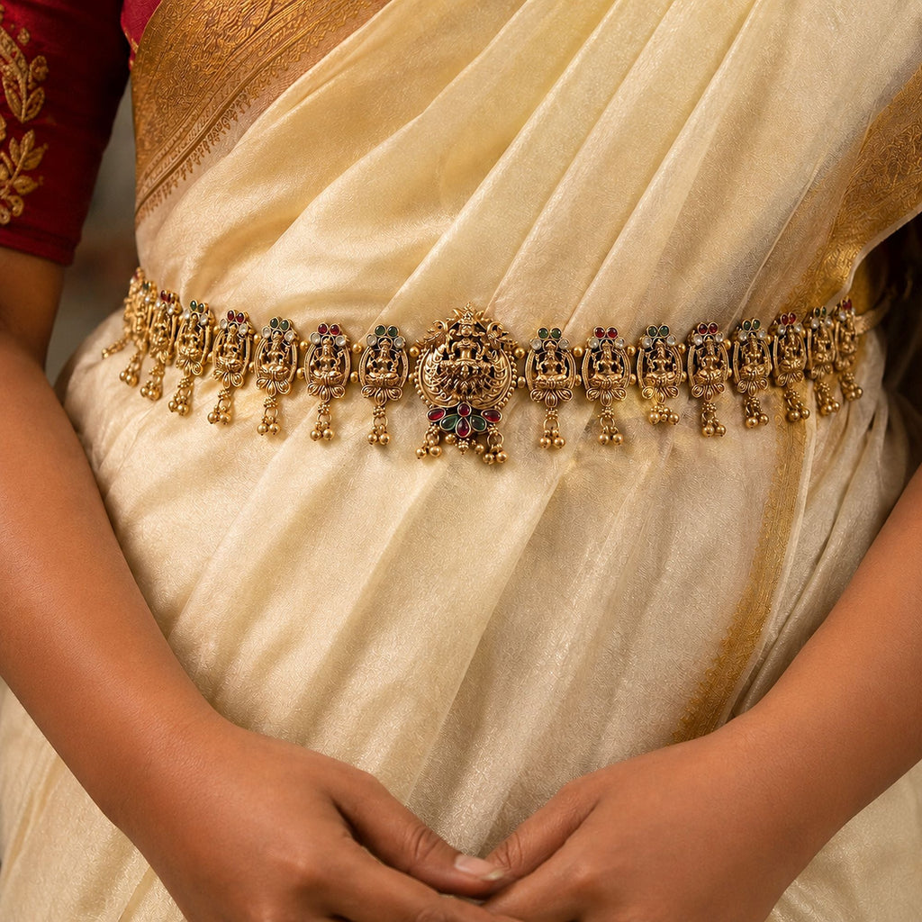Rani & Green Color Temple Kamarband Elegant Bridal Finish