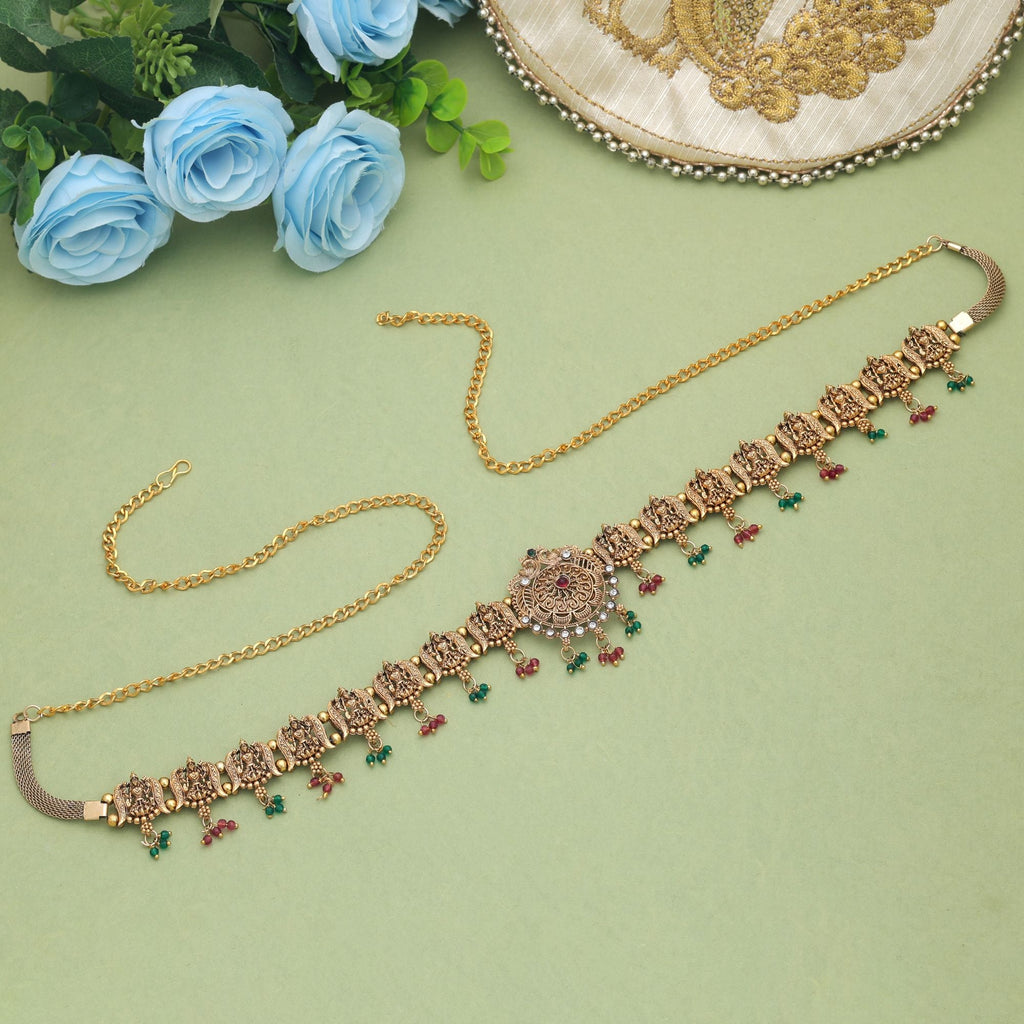 Rani & Green Color Temple Kamarband Antique Gold Finish