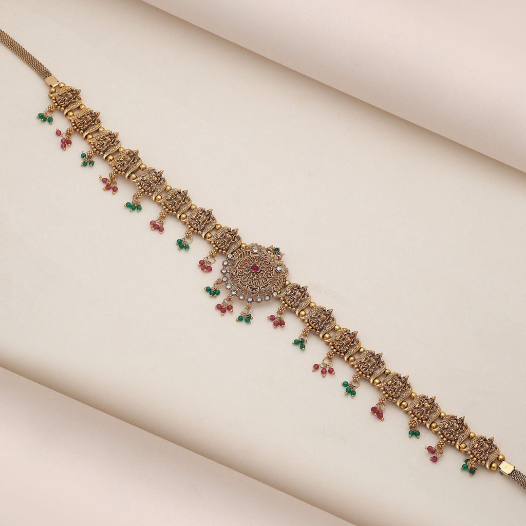 Rani & Green Color Temple Kamarband Antique Gold Finish