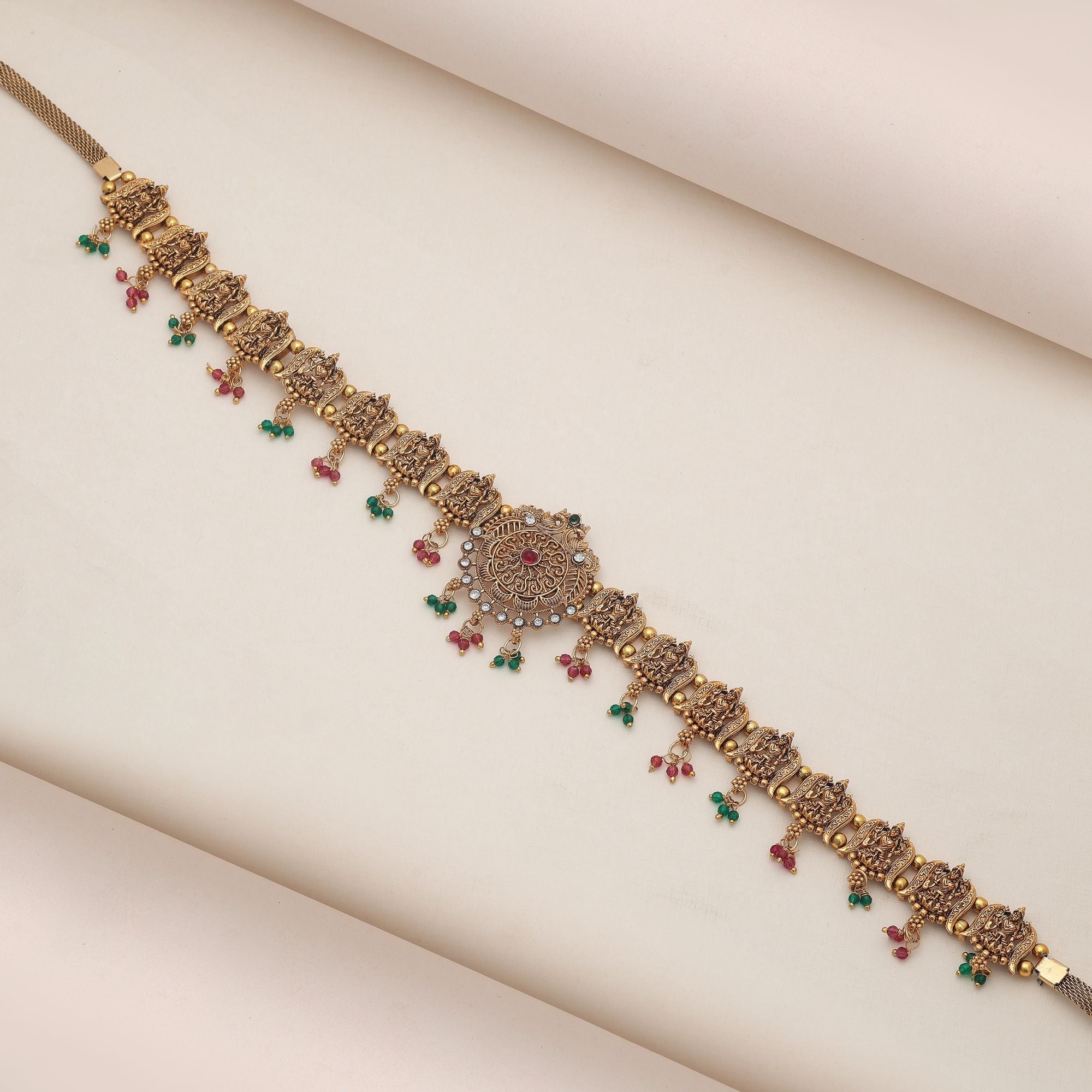 Rani & Green Color Temple Kamarband Antique Gold Finish