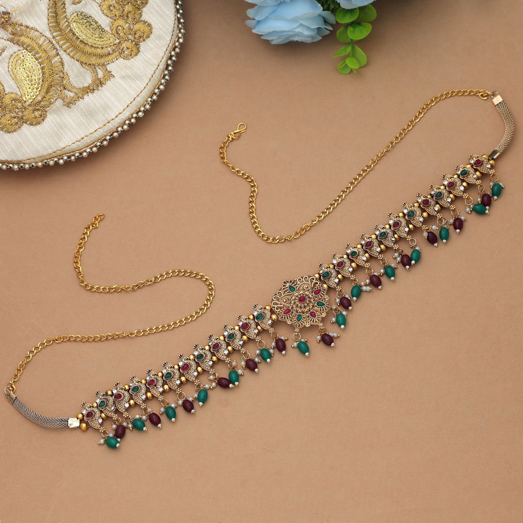 Maroon & Green Color Temple Kamarband Bridal Party Collection