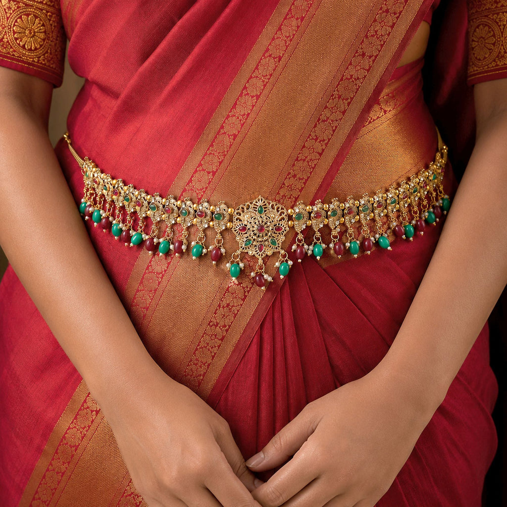 Maroon & Green Color Temple Kamarband Bridal Party Collection