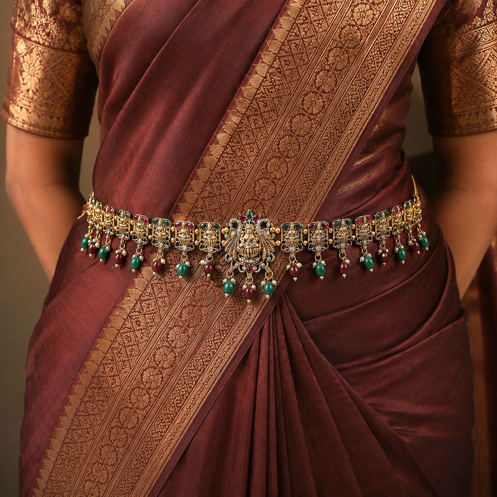 Maroon & Green Color Temple Kamarband Ethnic Bridal Collection