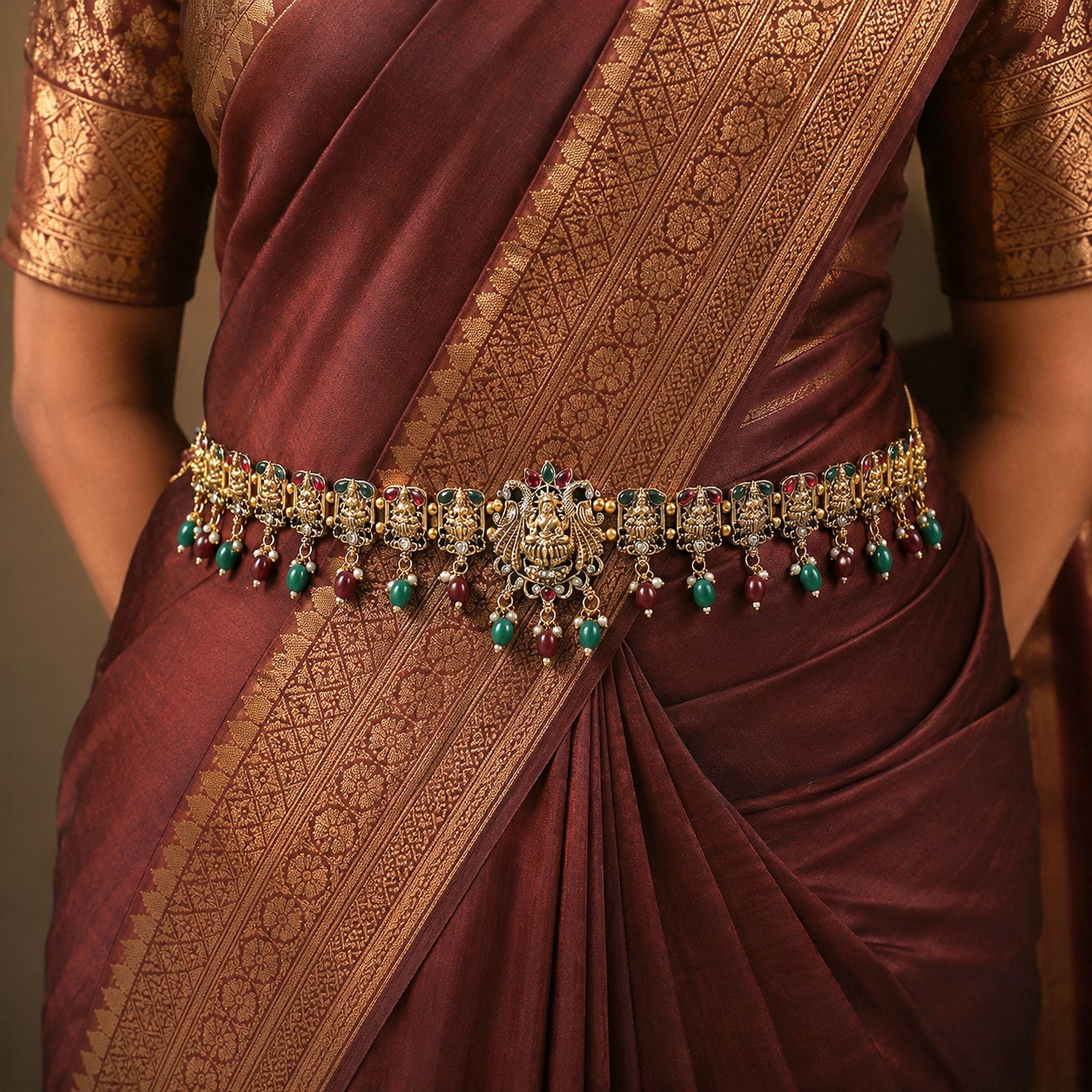 Maroon & Green Color Temple Kamarband Ethnic Bridal Collection