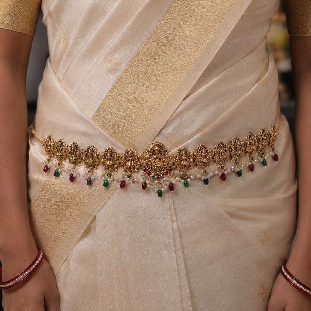 Maroon & Green Color Temple Kamarband Antique Bridal Finish
