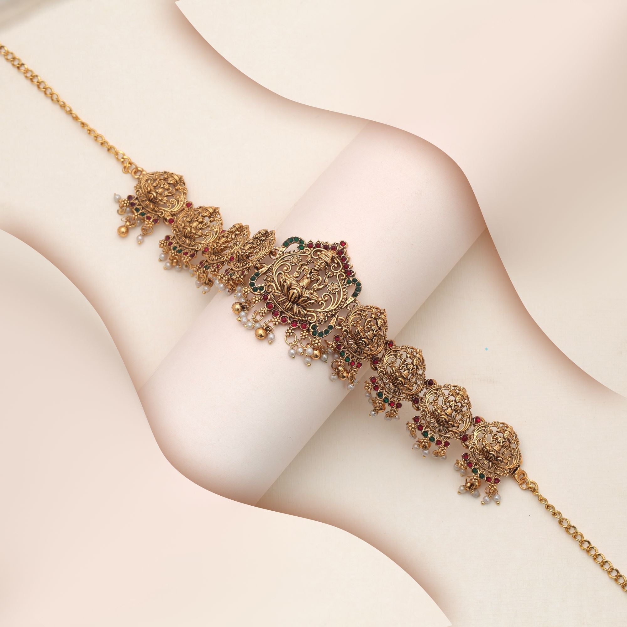 Maroon & Green Color Temple Kamarband Bridal Traditional Wear