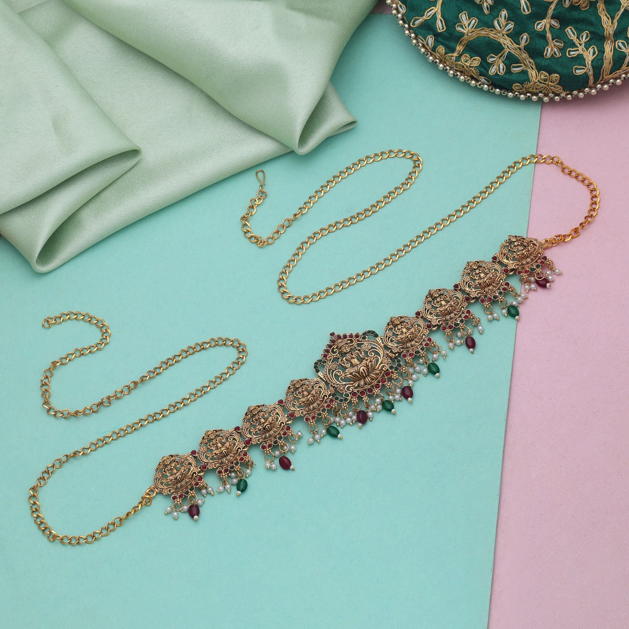 Maroon & Green Color Temple Kamarband Ethnic Jewelry Finish