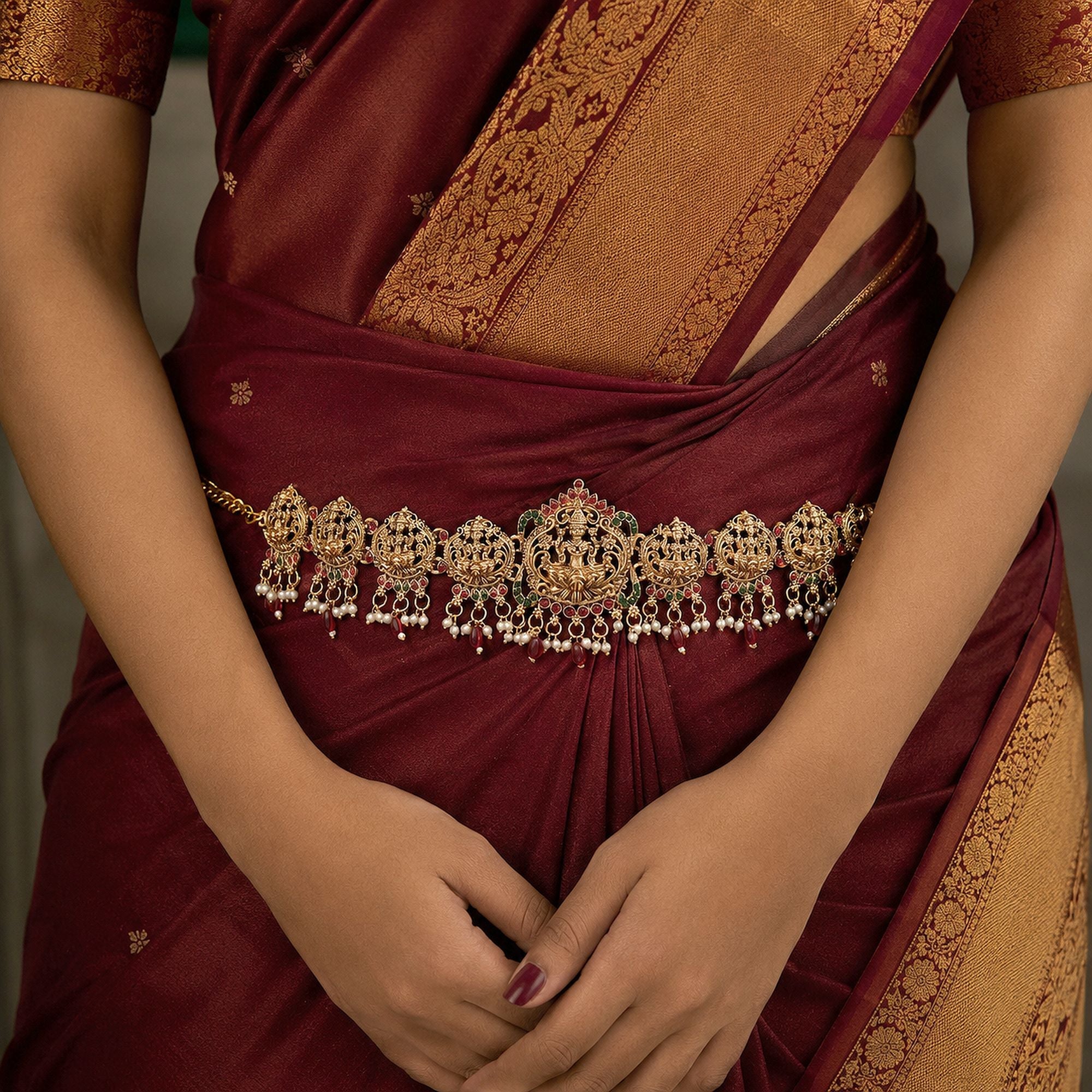 Maroon Color Temple Kamarband Traditional Bridal Jewelry Design