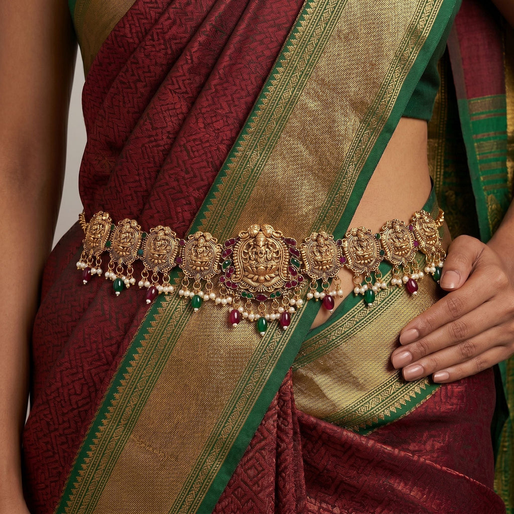 Maroon & Green Color Temple Kamarband Heritage Temple Style