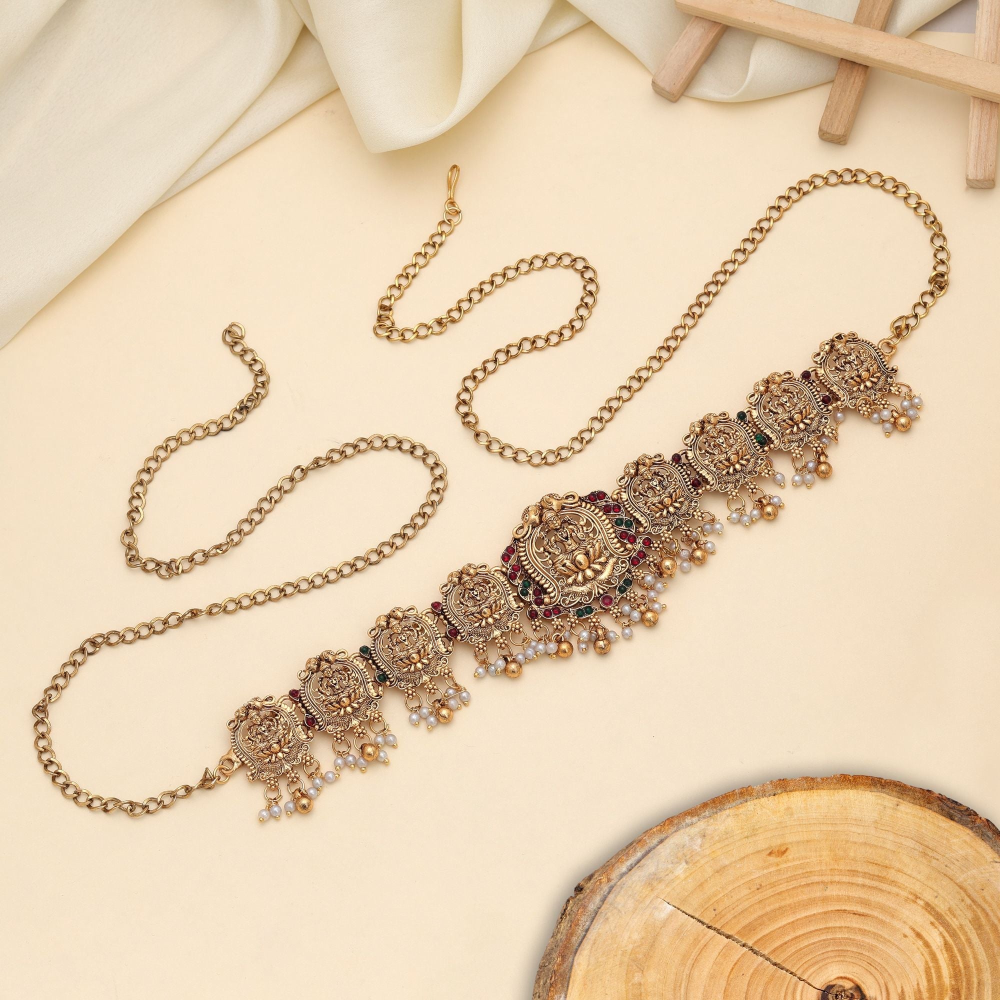 Maroon & Green Color Temple Kamarband Festive Bridal Fashion