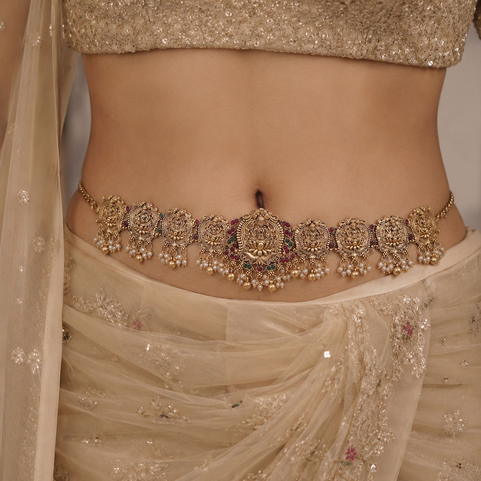 Maroon & Green Color Temple Kamarband Festive Bridal Fashion