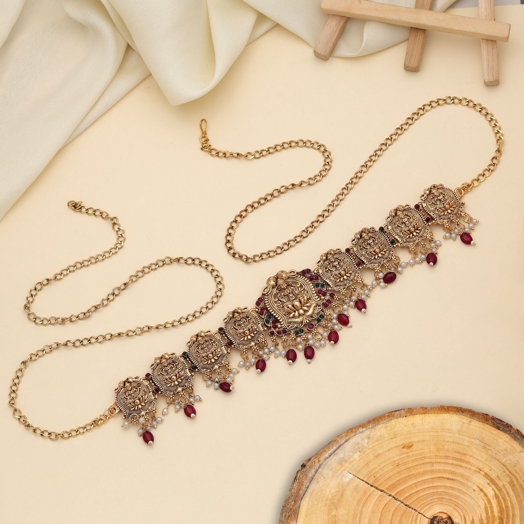 Maroon Color Temple Kamarband Cultural Ethnic Party Wear