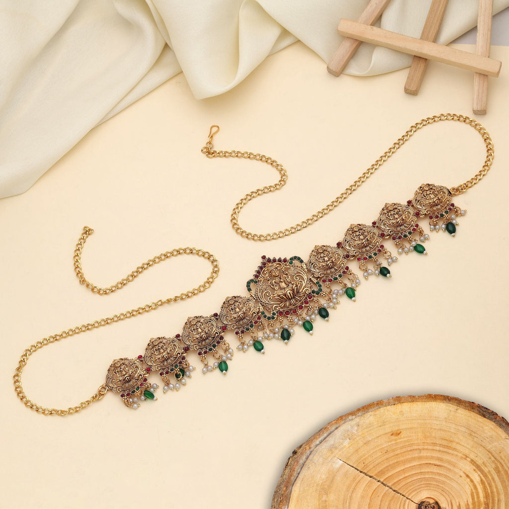 Green Color Temple Kamarband Traditional Bridal Artwork Design