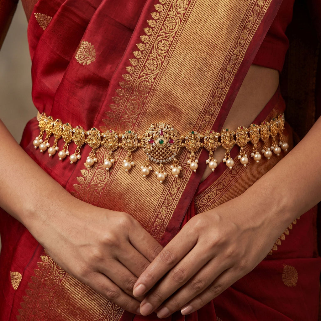 Rani & Green Color Temple Kamarband Traditional Jewelry Finish