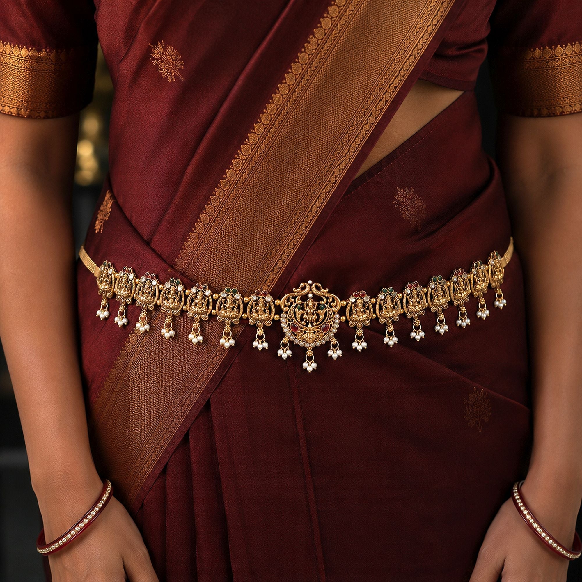 Rani & Green Color Temple Kamarband Bridal Wedding Wear