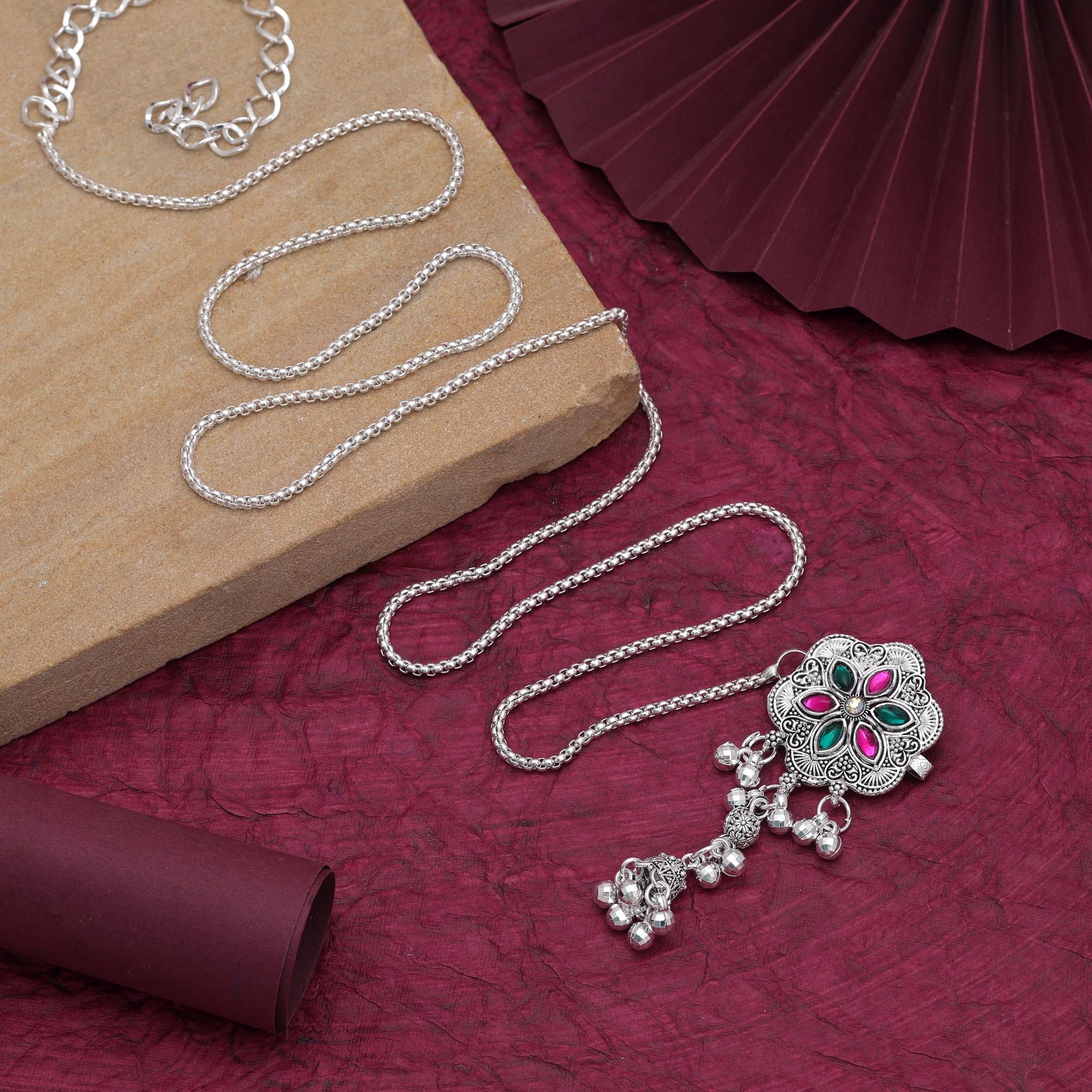Pink & Green Color Festive Oxidised Kamarband