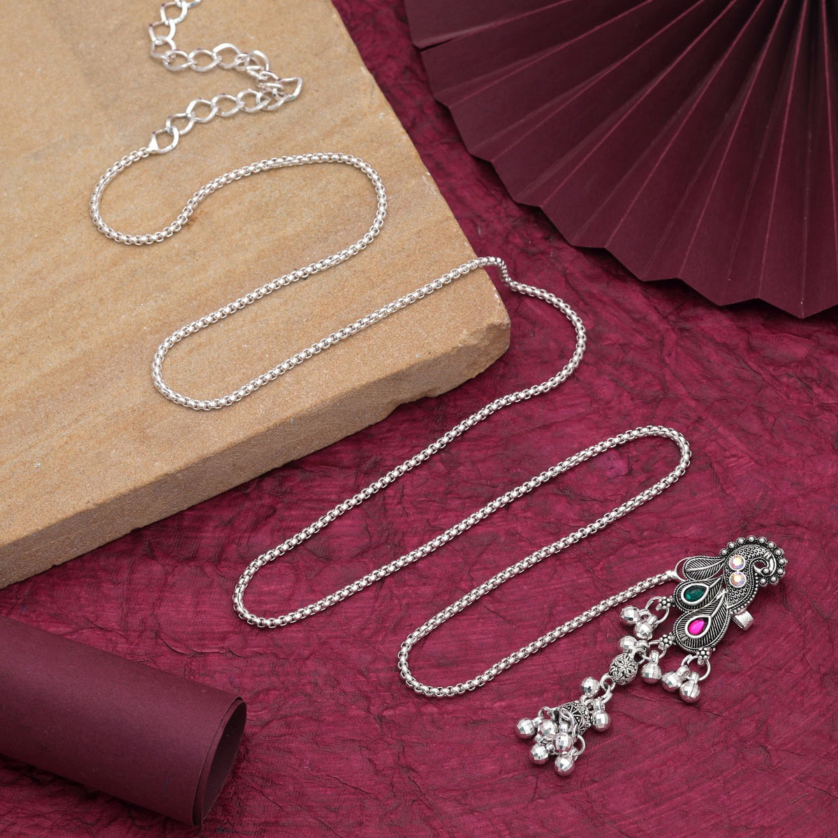 Pink & Green Color Festive Oxidised Kamarband