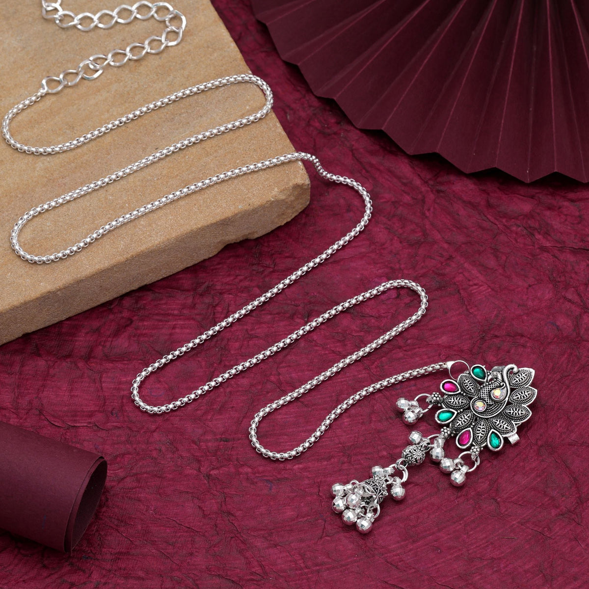 Pink & Green Color Festive Oxidised Kamarband