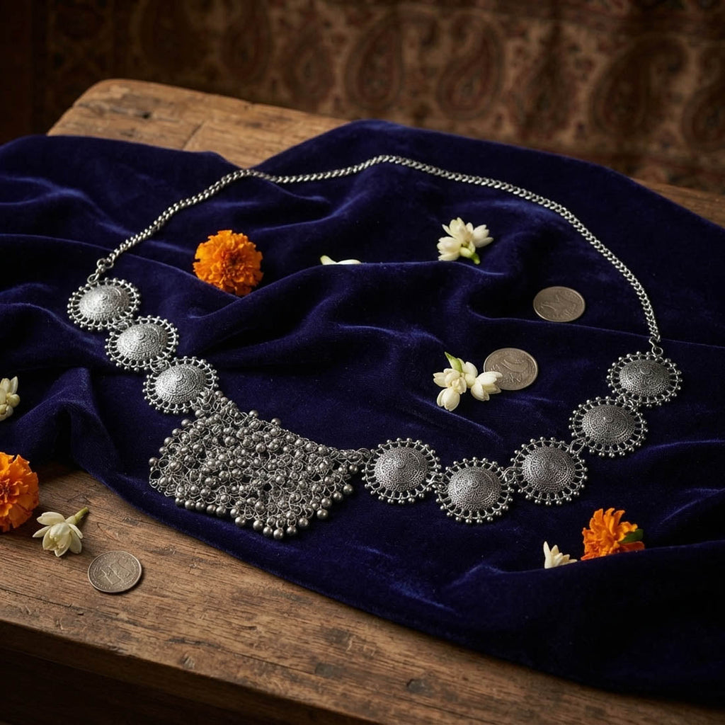 Royal Silver Color Oxidised Kamarband Waist Chain for Traditional Sarees