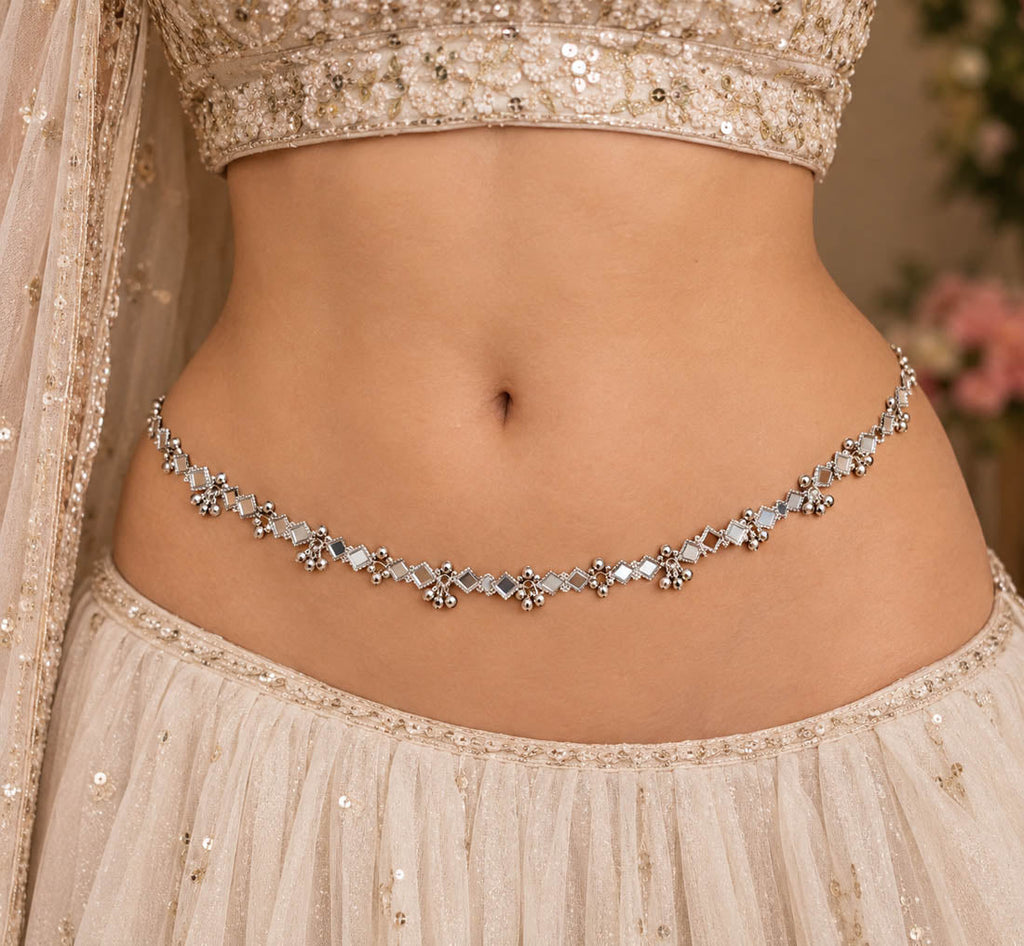 Stunning Silver Color Mirror Work Oxidised Kamarband Ethnic Body Jewelry