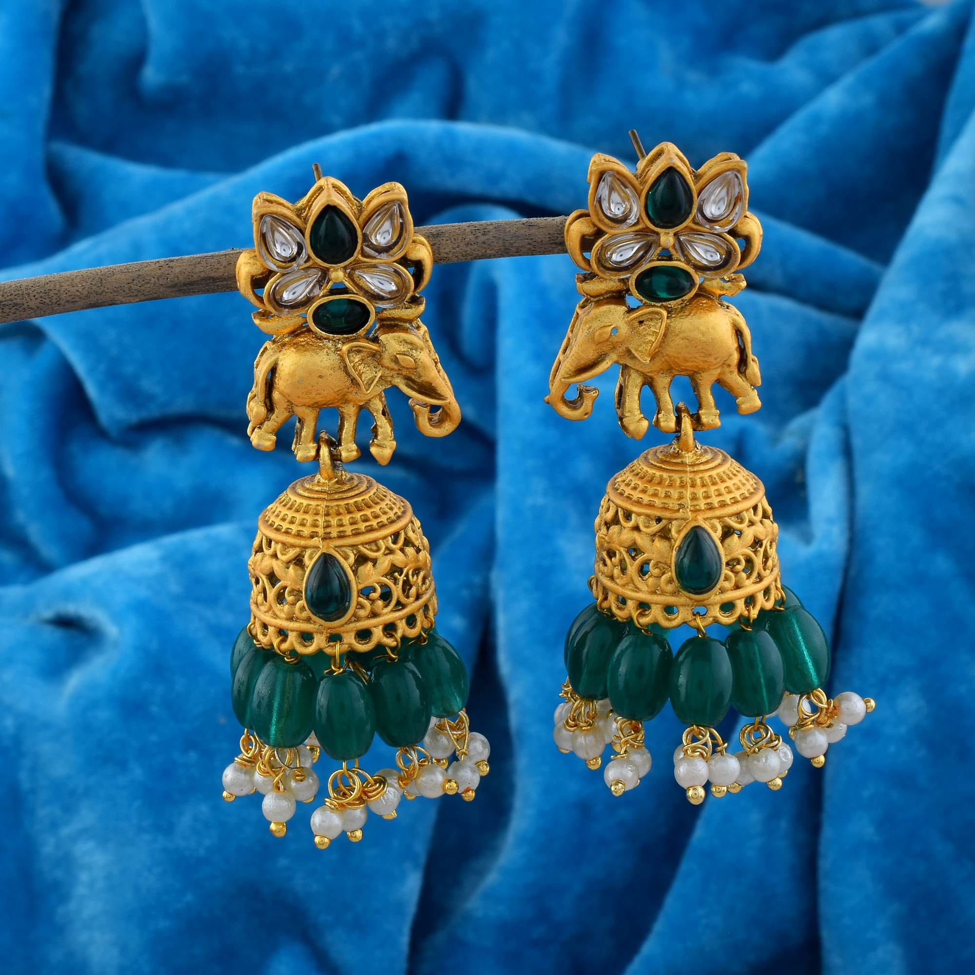 Gorgeous Green Color Matte Gold Earrings For Wedding And Reception Looks