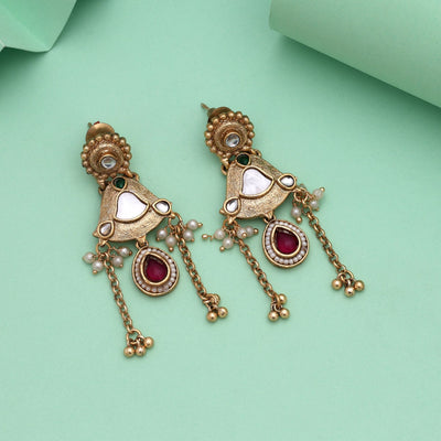 Rani & Green Color Matte Gold Earrings