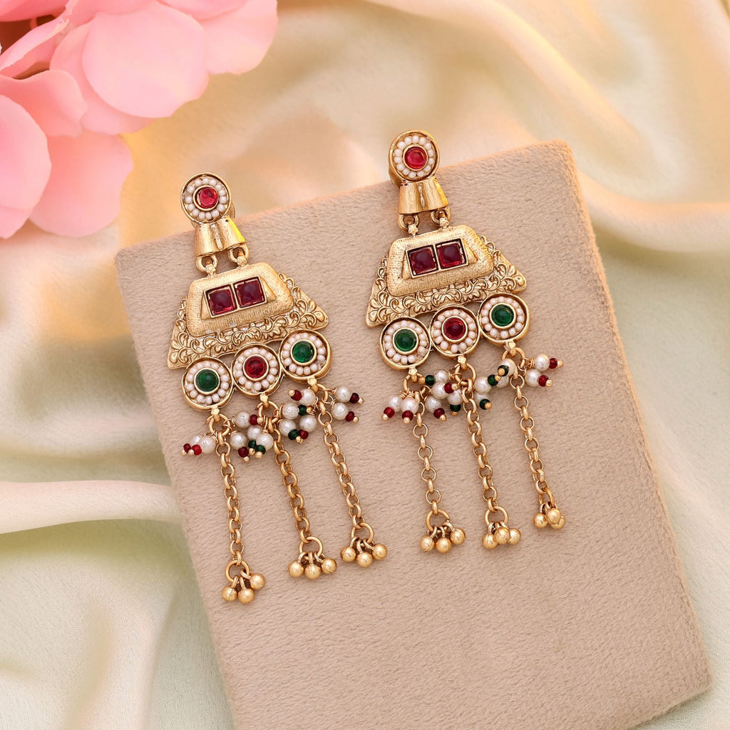 Rani & Green Color Matte Gold Earrings