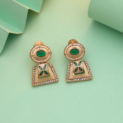 Green Color Matte Gold Earrings