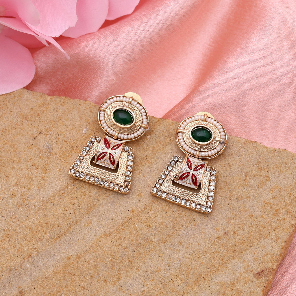 Maroon & Green Color Matte Gold Earrings