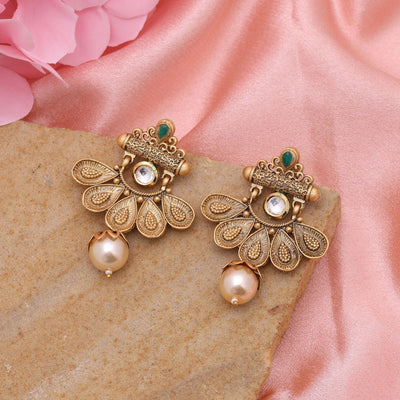Green Color Matte Gold Earrings
