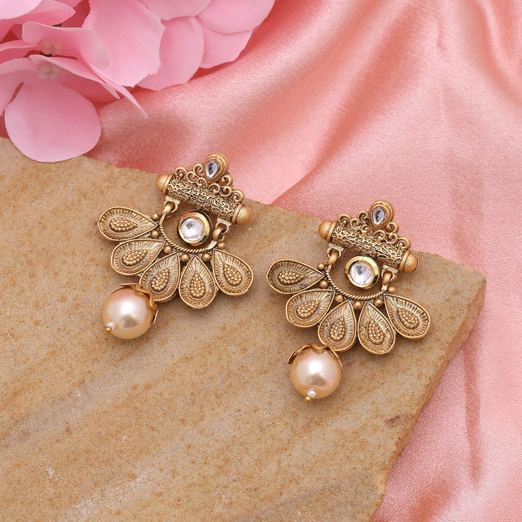 White Color Matte Gold Earrings