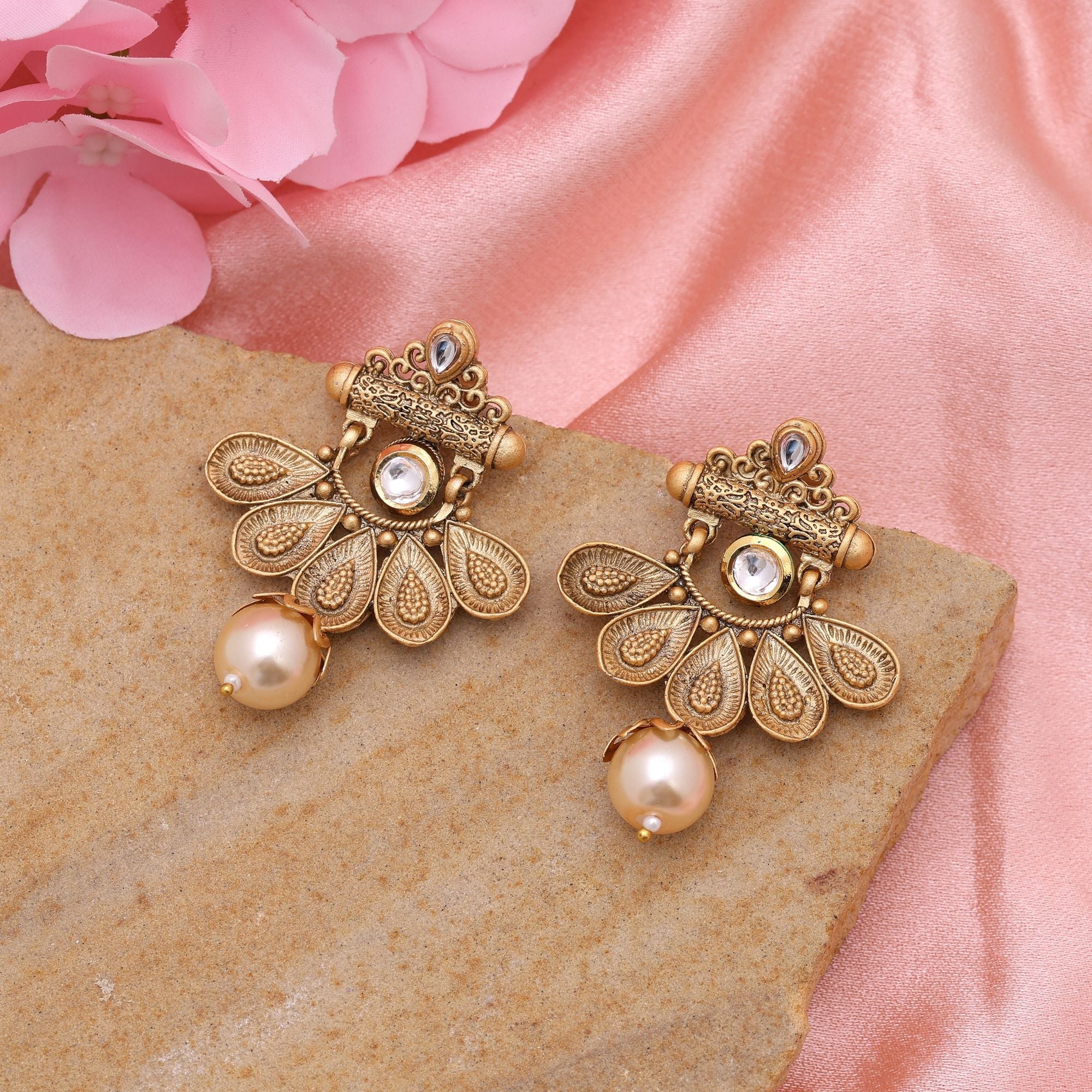 White Color Matte Gold Earrings